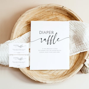 Minimalist Diaper Raffle Sign and Raffle Ticket | Script Diaper Raffle Card and Sign | Baby Shower Games | Editable Template