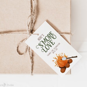 Here&#39;s S&#39;more Love Favor Tag | One Happy Camper Birthday Favor Tag | S&#39;mores Gift Tag | First Birthday Party Favor | Editable Template