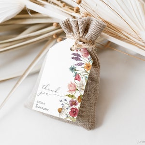 Étiquette de cadeau de naissance fleurs sauvages | Étiquette de remerciement | d'étiquette de faveur | Merci fleurs sauvages | Modèle modifiable