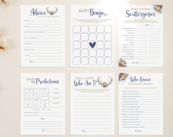 Antler Baby Shower Games Set | Oh Deer Baby Shower Games | Lumberjack Baby Games | A Little Boy Is Almost Here | Little Deer Shower Games