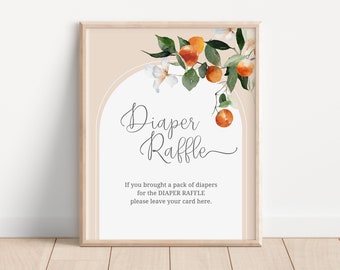 Little Cutie Diaper Raffle Sign | Citrus Baby Shower (Editable Template)