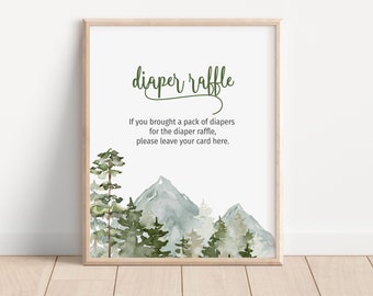 Adventure Begins Diaper Raffle Sign | Mountain Baby Shower (Editable Template)