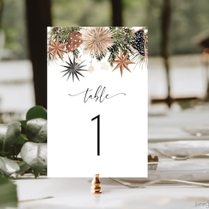 Christmas Wedding Table Numbers | Greenery Table Numbers | Table Number Cards | Modern Table Numbers | Christmas Wedding Decor