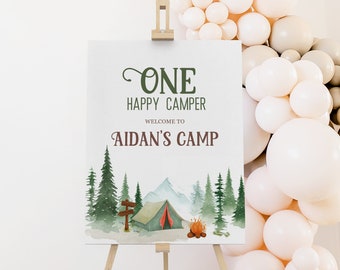 One Happy Camper Birthday Welcome Sign | Editable Camping Template