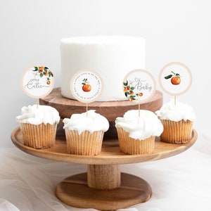 Little Cutie Baby Shower Cupcake Toppers | Cutie Baby Shower Decor | Citrus Baby Shower | Orange Baby Shower | Editable Template