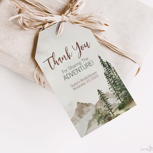 Watercolor Trees Bridal Shower Favor Tag | Woodland Gift Tag With Watercolor Forest Scene | Editable Tag Template