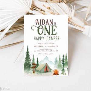 One Happy Camper First Birthday Invitation | Camping Birthday Invite | Happy Camper Party | Camping 1st Birthday | Editable Template