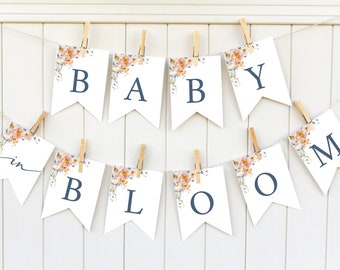 Baby In Bloom Banner Template | Peach Floral Baby Shower (Editable)