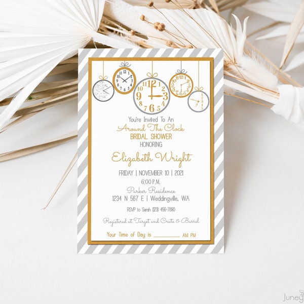 Invitation nuptiale de douche 24 heures sur 24 | Invitation nuptiale de douche | faire-part d'horloge | Tic Tac Cette douche est disponible 24 heures sur 24 | Modèle