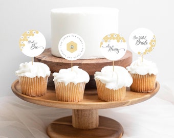 Bride To Bee Cupcake Toppers: Honeycomb Bridal Shower (Editable Template)