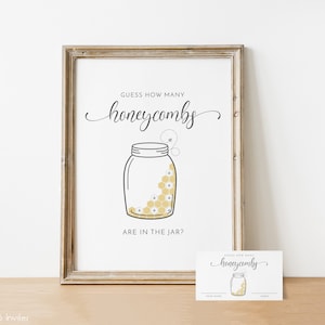 Indovina quanti favi nel vaso Segno e carta del gioco Baby Shower / Gioco Baby Shower ape / Gioco di indovinare l'ape del miele / Modello modificabile