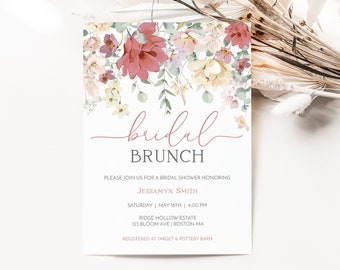 d'invitation de brunch nuptiale de fleurs sauvages | Invitation de fleurs sauvages | Téléchargement | Modèle d'invitation modifiable