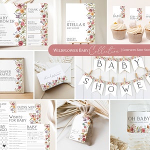 Garden Flowers Baby Shower Bundle | Wildflower Baby Shower Set | Little Wildflower Baby Shower Invitation, Games and Decor