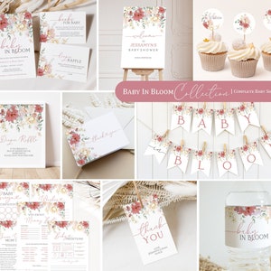 Baby In Bloom Baby Shower Bundle | Wildflower Baby Shower Set | Girl Baby Shower | Garden Flowers Baby Shower Invitation, Games and Decor