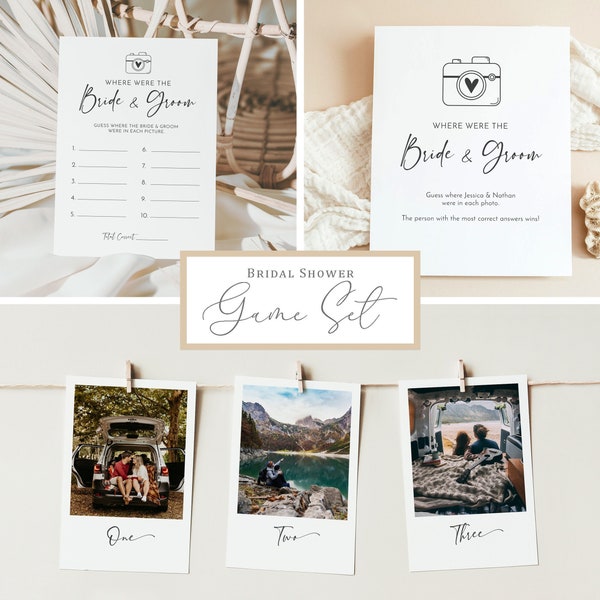 Where Were They Bridal Shower Game Set | Where Were The Bride and Groom Game | Minimalist Bridal Shower | Couples Photo Game With Photos