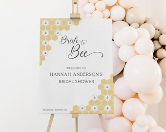 Bride To Bee Shower Welcome Sign Template | Honey Bee Bridal Shower Poster | Bee Bridal Shower Sign | Editable Template