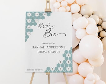 Bride To Bee Shower Welcome Sign: Honeycomb & Watercolor Bees (Editable Template)