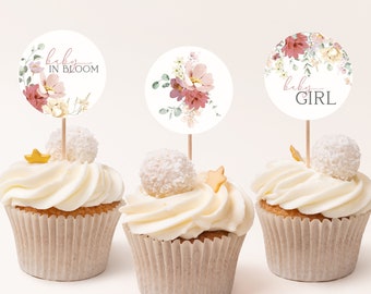 Baby In Bloom Baby Shower Cupcake Toppers | Printable Oh Baby Cupcake Topper | Wildflower Cupcake Topper | Editable Baby Shower Toppers