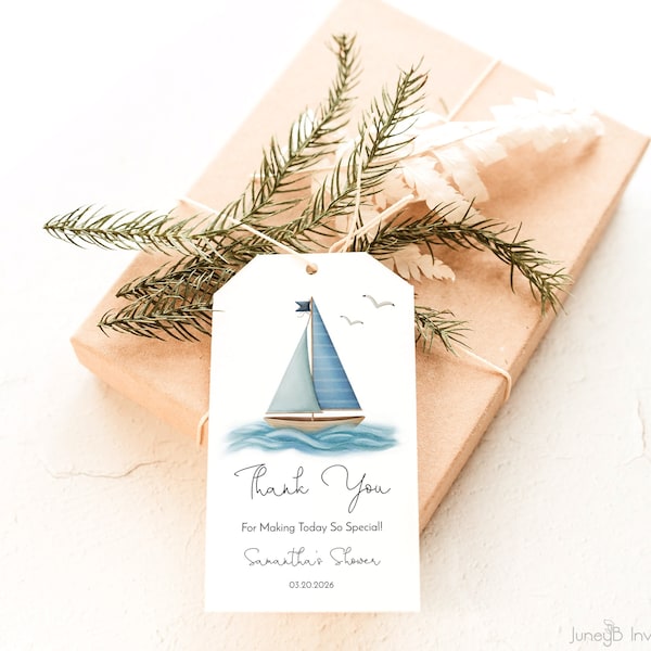 Nautical Baby Shower Favor Tag | Editable Baby Shower Favor Tag | Sailboat Thank You Tag | Boy Baby Shower | Nautical Gift Tag