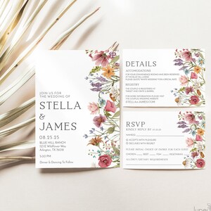 Garden Flowers Wedding Invitation Set | Spring Florals Wedding Invite | Boho Wildflowers Invitation | Instant Download | Edit With Corjl