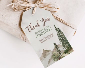 Watercolor Trees Bridal Shower Favor Tag | Woodland Gift Tag With Watercolor Forest Scene | Editable Tag Template
