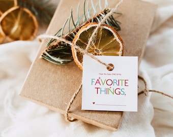 Favoriete dingen kerstfeest cadeaulabel | Bewerkbare sjabloon (2,5 x 2,5 inch)