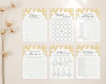 Bride To Bee Bridal Shower Games Set: Honeycomb Bee Theme (Printable Template)