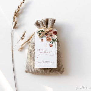 Etiqueta de favor de despedida de soltera de Fall In Love / Plantilla de etiqueta de despedida de soltera de otoño / Etiqueta de favor imprimible / Etiqueta de agradecimiento de otoño / Plantilla editable