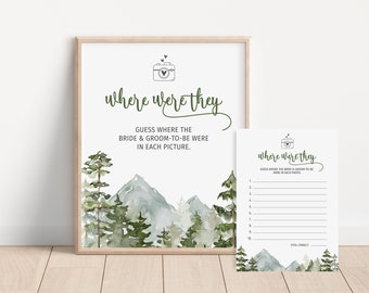 Where Were They Bridal Shower Game Sign And Cards | Love Is An Adventure Bridal Shower Games |  Couples Photo Game | Editable Template