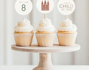 Modern LDS Baptism Cupcake Topper Template Editable for Girl Minimal (Printable)