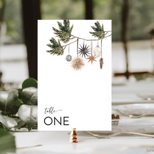 Christmas Wedding Table Numbers | Greenery Table Numbers | Table Number Cards | Modern Table Numbers | Christmas Wedding Decor