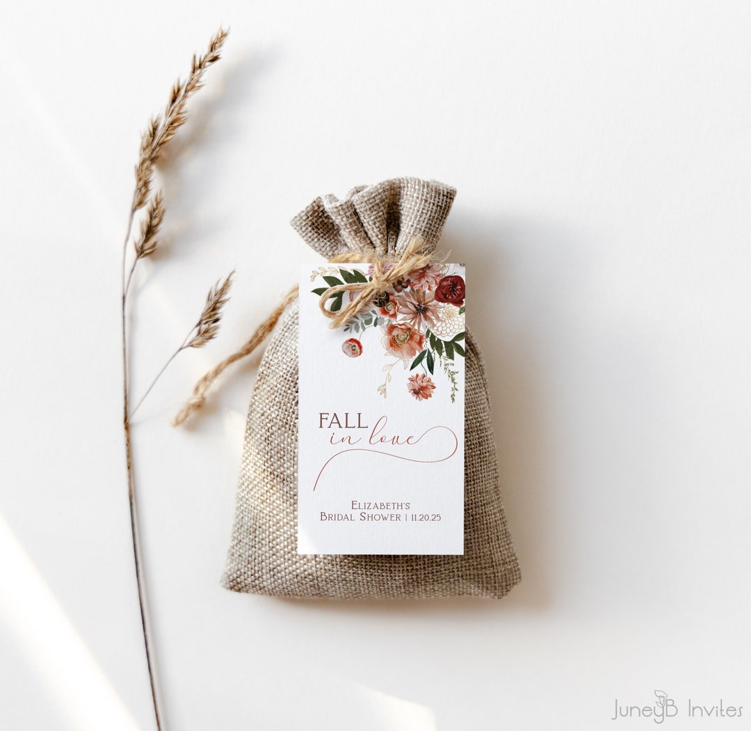 Fall in Love Bridal Shower Favor Tag | Fall Bridal Shower Tag Template ...