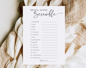 Juego de palabras para despedidas de soltera: Actividad minimalista para despedidas de soltera (plantilla editable)