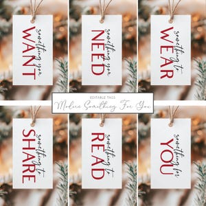 Printable Christmas Gift Tags Set | Something You Want | Something You Need | Kids Gift Tags From Santa | Modern Christmas Tags | Editable