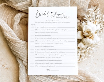 Minimalist Bridal Shower Family Feud Game | Printable Template (5x7)
