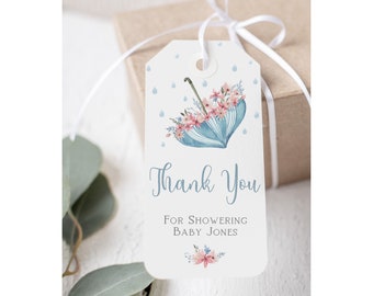Sprinkle Baby Shower Favor Tag with Blue and Pink Umbrella, Gift Tag, Thank You Tag, Editable Template, Printable