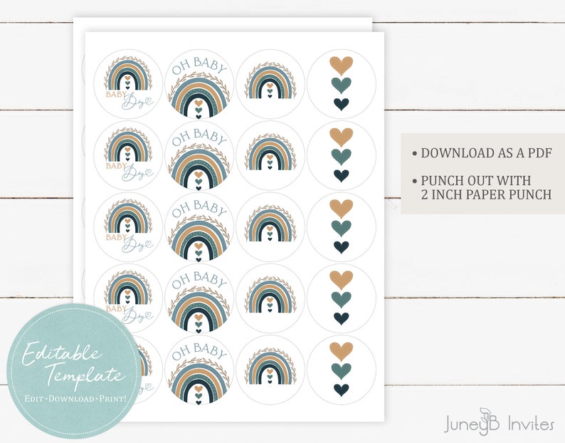 Boho Rainbow Baby Shower Cupcake Toppers Editable Template Etsy