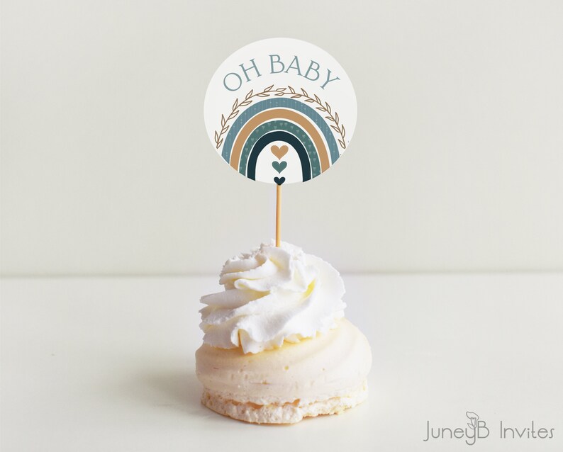 Boho Rainbow Baby Shower Cupcake Toppers Editable Template Etsy