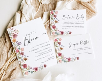Wildflower Baby Shower Invitation Set Baby In Bloom Floral Boho Insert Cards (Printable)