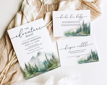 Rustic Baby Shower Invitation Template Editable Woodland Adventure Set (Printable)