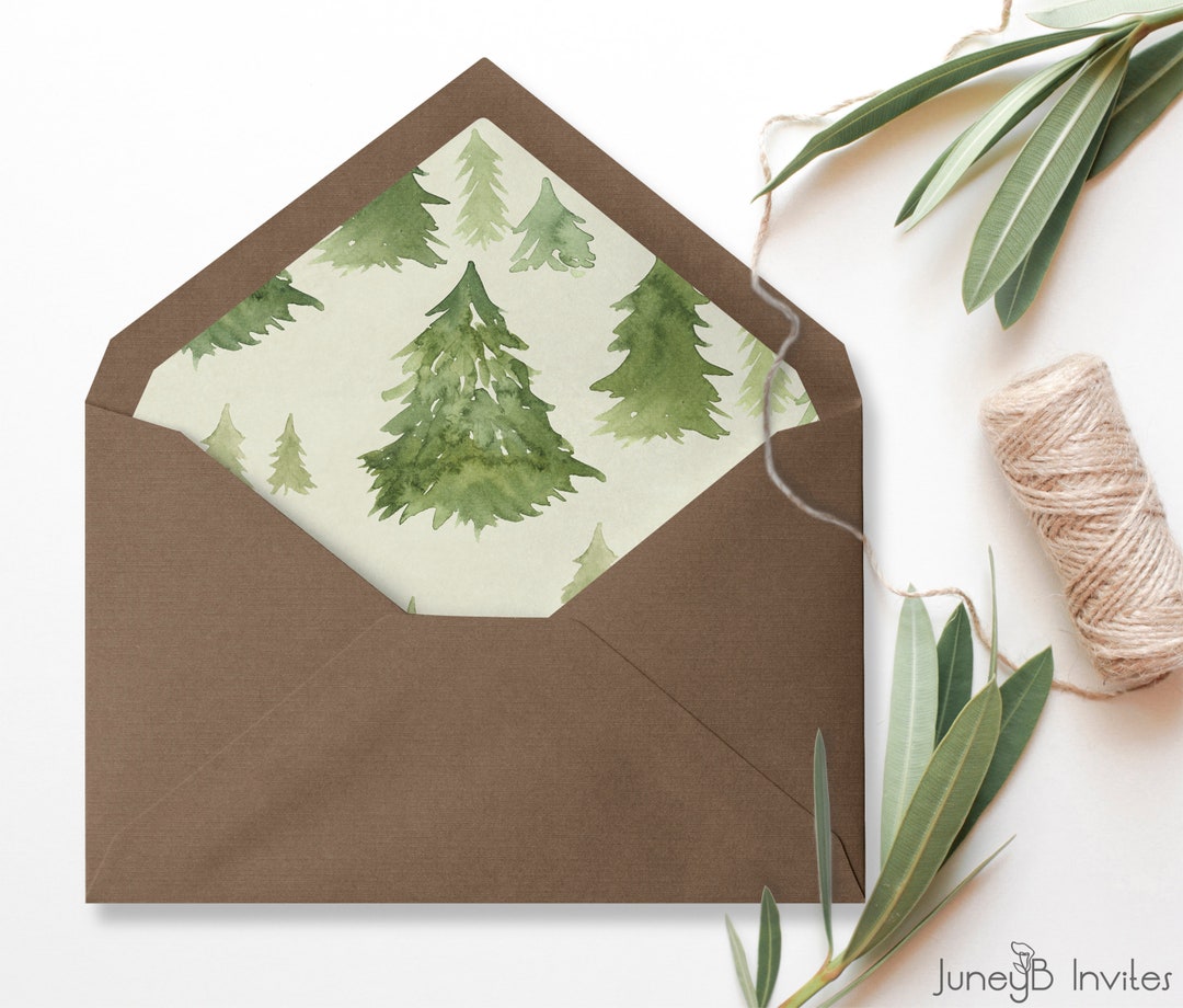 Watercolor Evergreen Trees Envelope Liner Template (digital Download ...