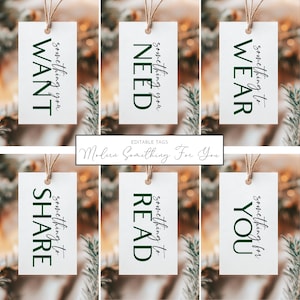 Printable Christmas Gift Tags Set | Something You Want | Something You Need | Kids Gift Tags From Santa | Modern Christmas Tags | Editable