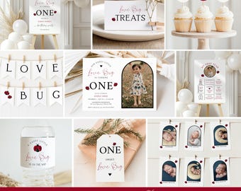 Love Bug First Birthday Collection: Modern Ladybug Party (Editable Template)