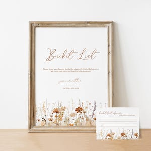 Placa e cartões de lista de desejos florais de outono | Placa de lista de desejos de casamento | Cartão de ideias de lista de desejos | Jogo de chá de panela de outono | Modelo editável
