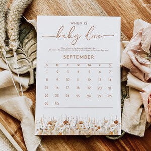 Prédiction Rustique De La Date D'accouchement Jeu | Jeu de devinettes pour baby shower d'automne | de jeu floral floral d'automne de <br> Profitez-en ! Modèle modifiable