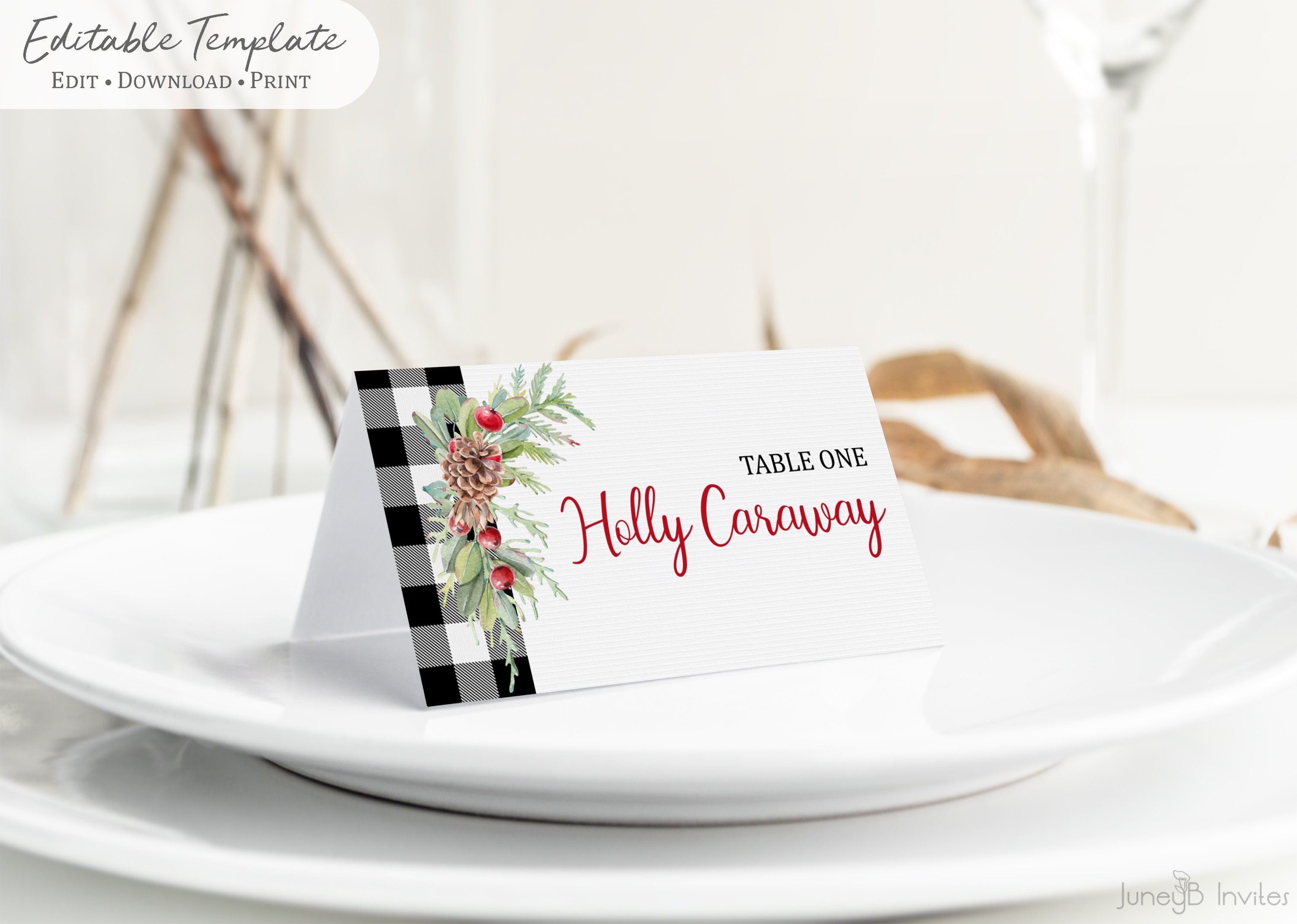 Buffalo Plaid Christmas Place Card Christmas Table Name - Etsy