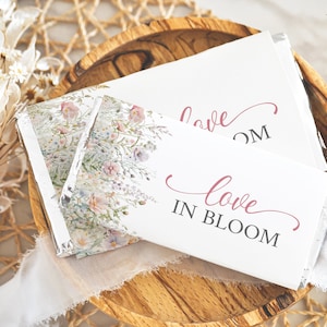 Love In Bloom Bridal Shower Candy Bar Wrapper Template |  Wildflower Chocolate Bar Favor Label | Garden Flowers Wedding Favour