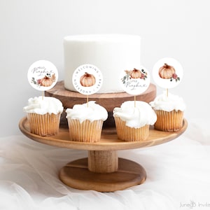 Little Pumpkin Baby Shower Cupcake Toppers | Printable Hello Pumpkin Cupcake Topper | Fall Baby Shower Cupcake Toppers | Watercolor Pumpkin