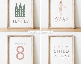 Modern LDS Baptism Table Sign Template Set Editable Decor for Girl (Printable)