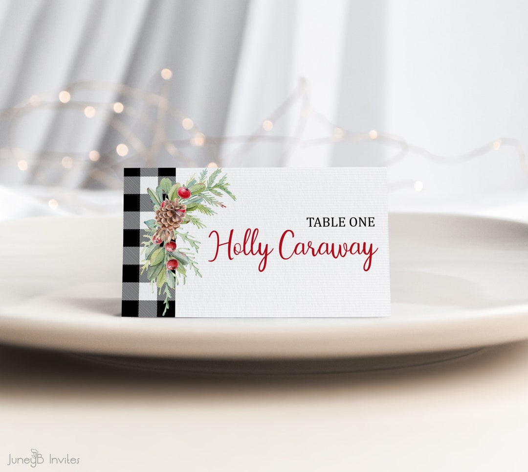 Buffalo Plaid Christmas Place Card | Christmas Table Name Cards ...